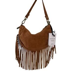Marlon Made In Italy NEW Suede Shoulder Bag With Bottom Fringe